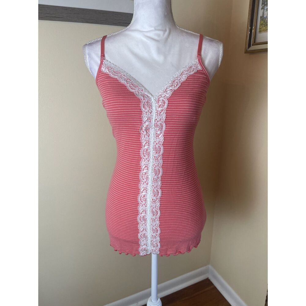 Vintage Y2K Buffy the Vampire Slayer Lace Ribbed Cami Top Stretchy Coquette M - Picture 2 of 11